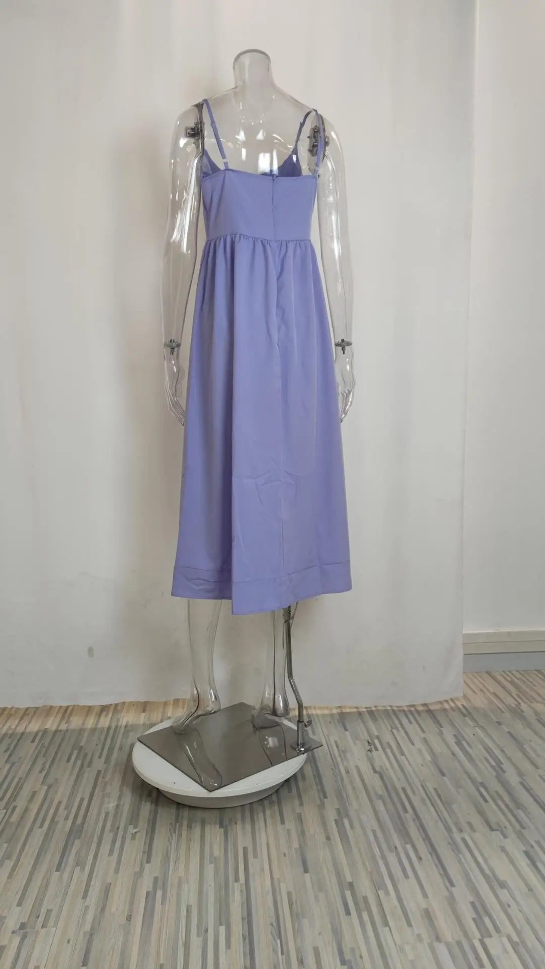 Women's Fashionable Dress 2025 New Summer Solid Color U-neck Waist-fitted Tank Dress Sexy Pleated Waist-length Sleeveless Dress