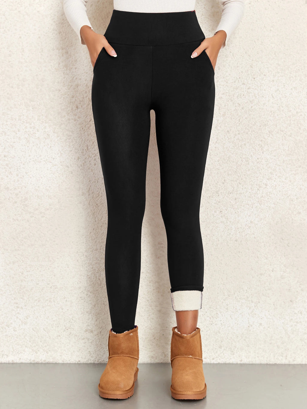  High Waisted Winter Leggings With Pockets For Women Thermal Fleece Lined Tummy Control Thick Warm Tights Workout Running