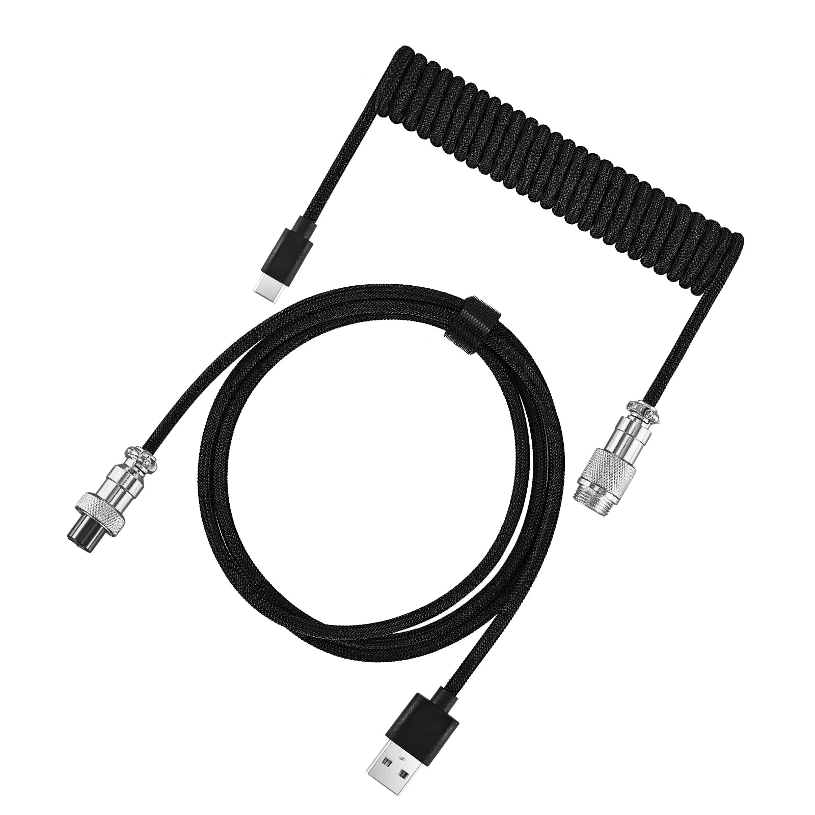 Metal USB A to TYPE C Braided Cable Mechanical Keyboard Coiled Cable USB Spring Wire Aviator Desktop Computer Aviation Connector