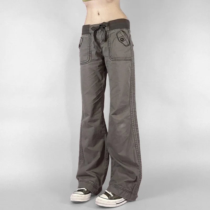 Distressed Cargo Jeans Women Streetwear Low Rise Grunge Pants Pocket Denim Y2k Clothes Pantalones De Mujer Roupas Femininas