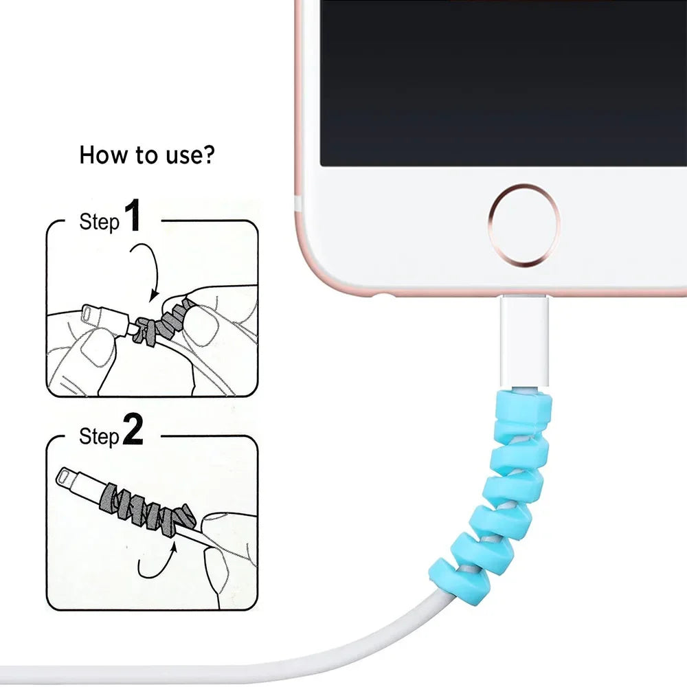 USB Cable Protector Charging Cable Spiral Silicone Protective Sleeve Wire End Cord Cover Savers for Phone Watch Charger Cable