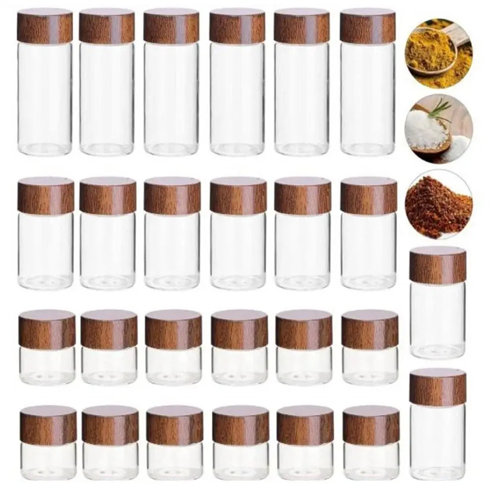 6PCS 10/20/30 ML Wooden Lid Mini Glass Bottles Food Grade Transparent Small Spice Jars Sealed Golden Bean Bottle