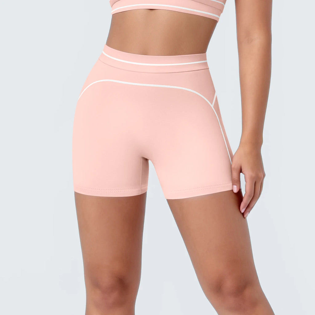 High Waist Stripe Fitness Yoga Shorts for Woman's Quick-Dry Breathable Hip-lifting Summer Gym Running Color Blocking Yoga Shorts