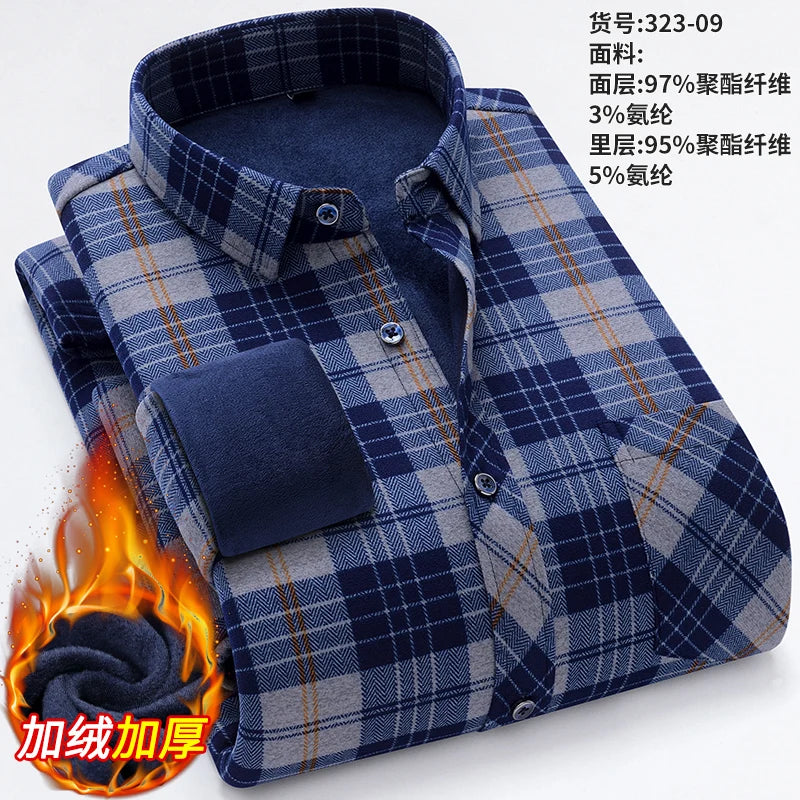 New Men's Autumn Winter Casual Long Sleeve Plaid Shirts Thick Warm Male Casual High Quality Soft Plus Size Business Check Shirts