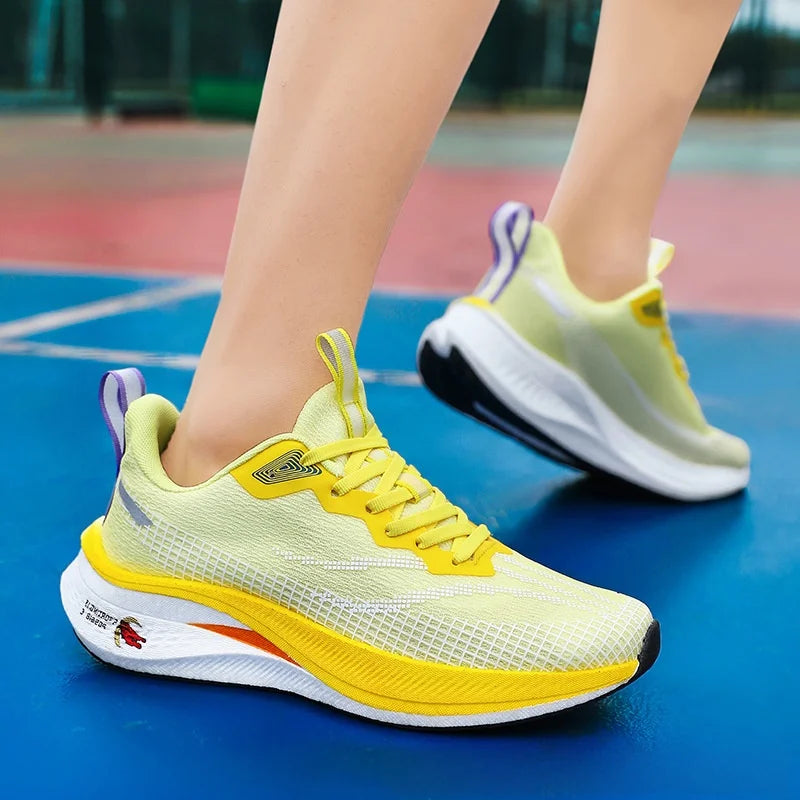 New Sport Running Shoes Men Women Mesh Breathable Trendy Summer Shoes Full Palm Carbon Board Racing Student Sports Running Shoes