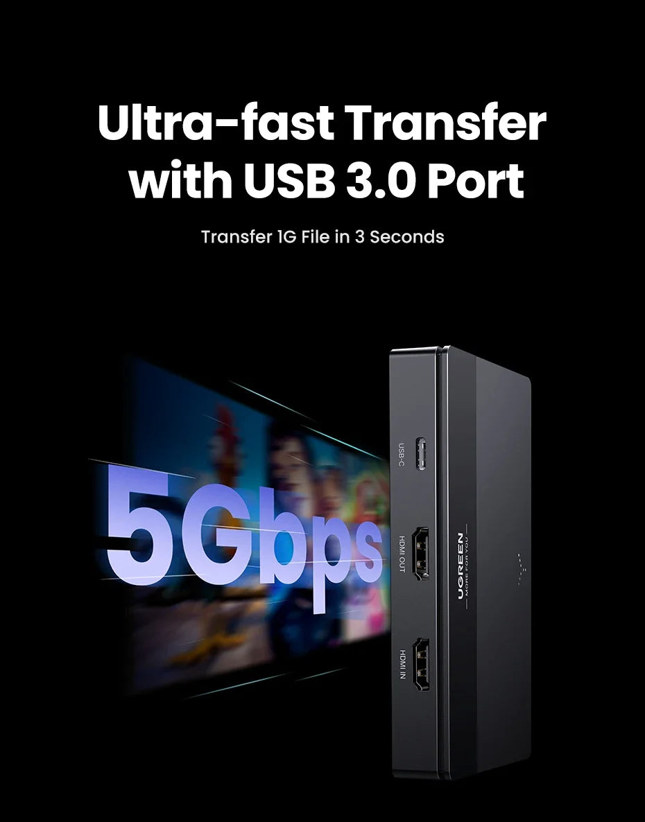 UGREEN CM630 Video Capture Card 4K/60Hz HDMI To USB-C HDMI Video Grabber Box for PC Computer Camera Live Stream Record Meeting