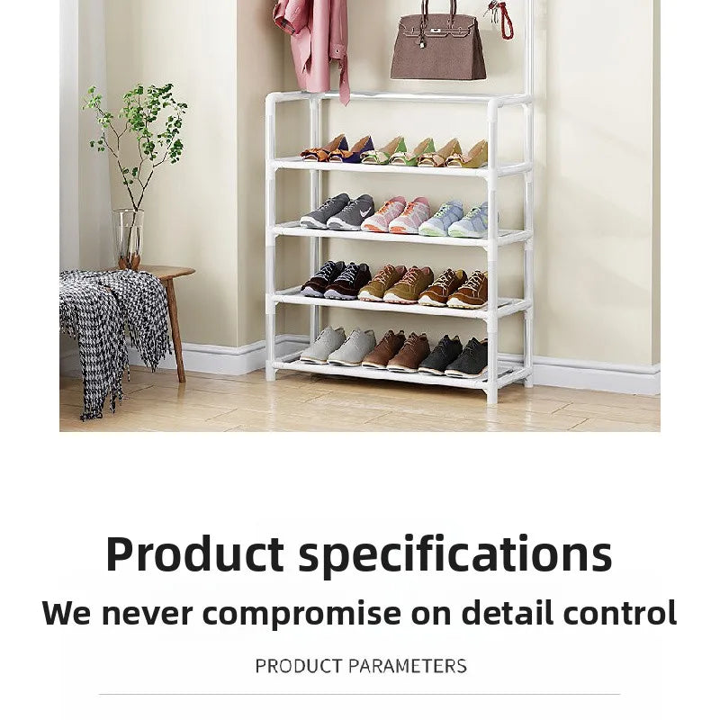 5-Tier 3-in-1 Multifunctional Metal Shoe & Hat Rack, Floor-Standing Garment Organizer for Entryway, Bedroom, Living Room, Sturdy Vertical Storage Shelf