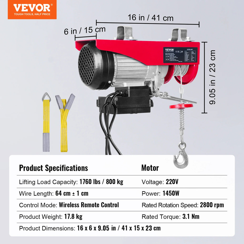 SucceBuy 1320-2200 lbs Wireless Electric Hoist with 40ft Single Cable Lifting Height Steel Wire Winch for Garage Warehouse