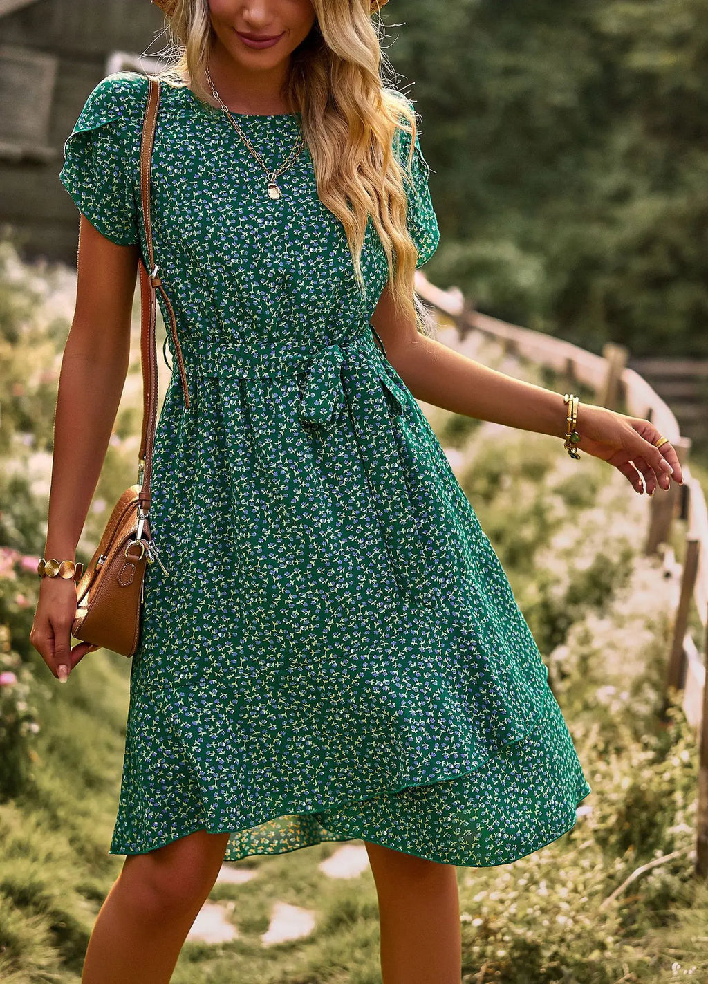 Msfilia Fashion O Neck Casual Printd Dress Women Summer Strap High Waist Pleated Dresses For Female