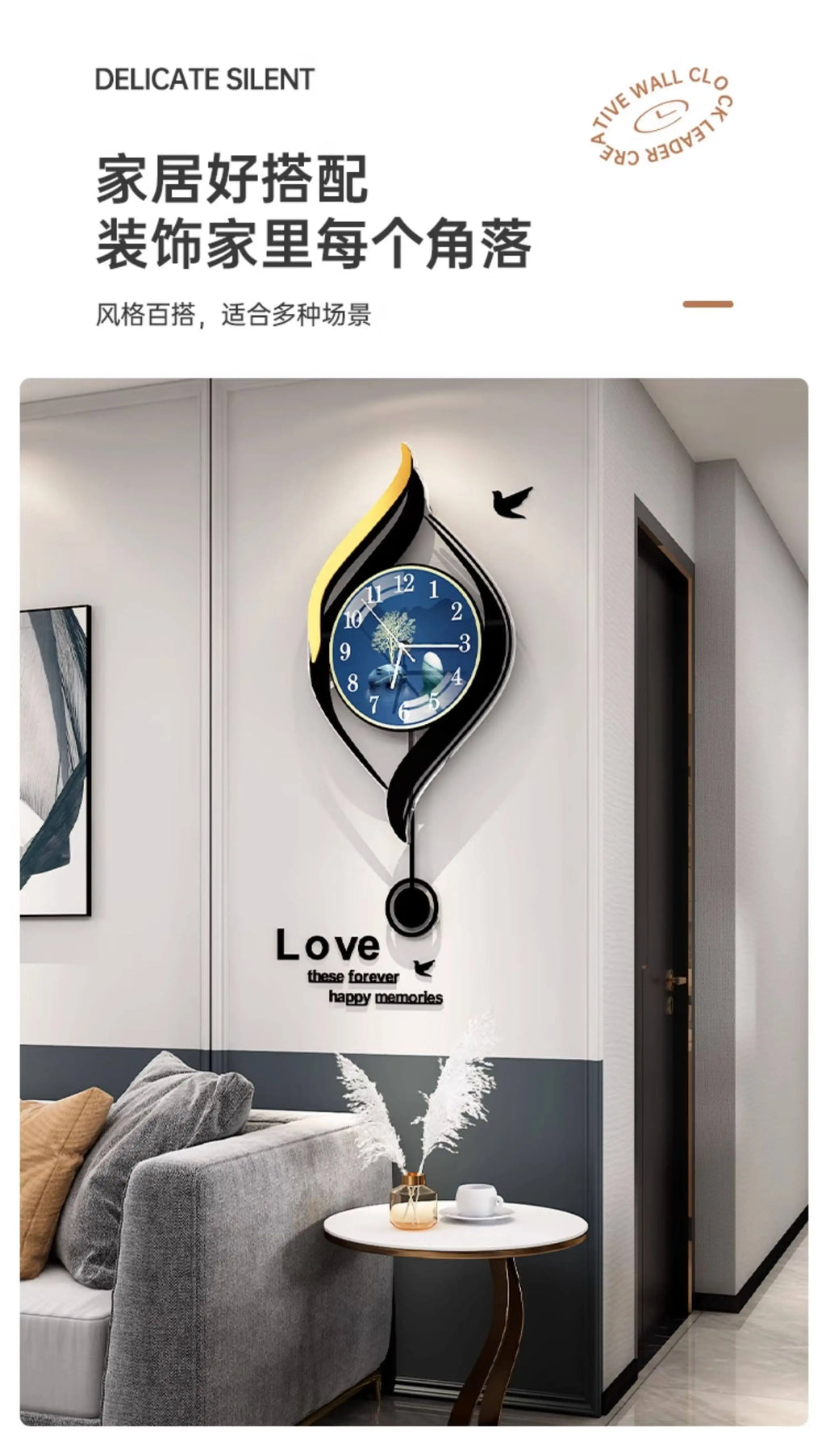 Modern Creative Wall Watch Xenomorph Chinese Style Interior Wall Clocks Luxury Metal Wall Art Reloj Pared Living Room Decoration