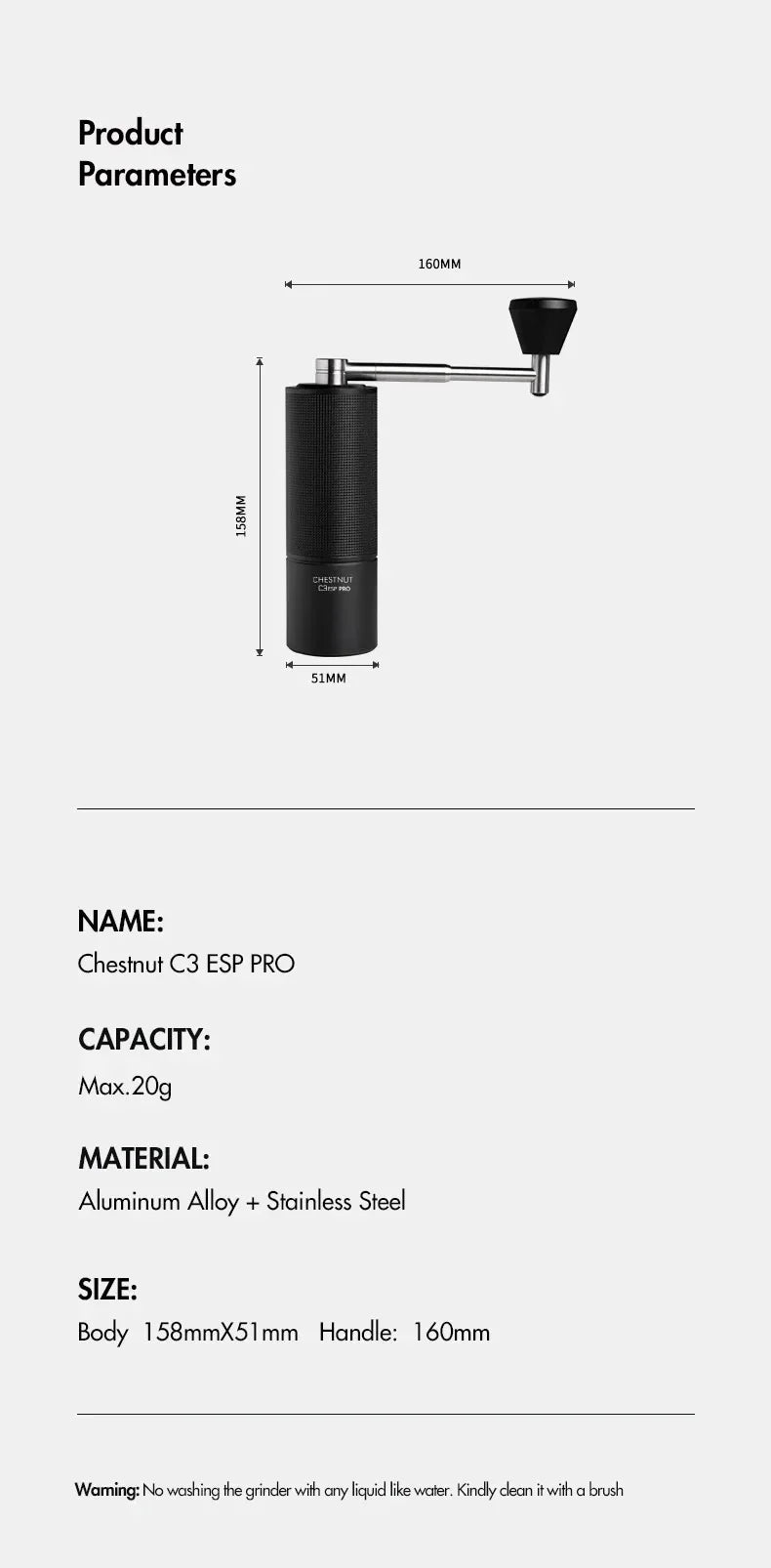 TIMEMORE  Chestnut C3ESP PRO /C3S pro Manual Coffee Grinder Capacity 25g Hand Adjustable Steel Core Burr Send Cleaning Brush