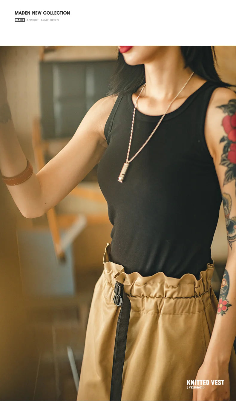 Maden Summer Sleeveless Knitted Tank Tops for Women Solid Color Casual Sports Vest Slim Fit Female Outer Wear Tops