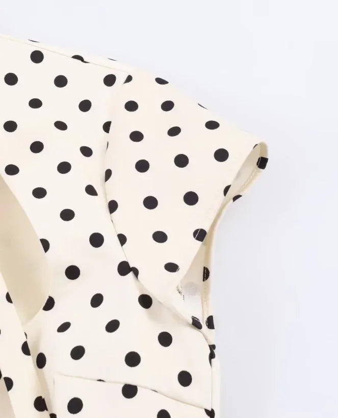Elegant Lace-up Polka Dot Mini Dress Lady Chic Short-sleeved Waist Cinching Slim A-line Vestidos 2026 Women Evening Party Gowns