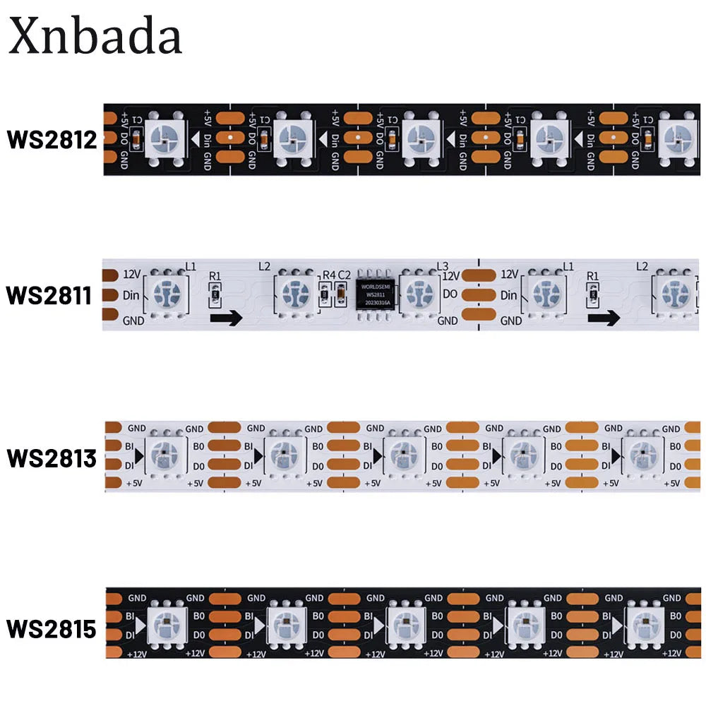 WS2812B WS2811 WS2813 WS2815 30/60/144pixels/leds/m 5050 RGB LED Strip WS2812 Individually Addressable Tape Light DC5V DC12V