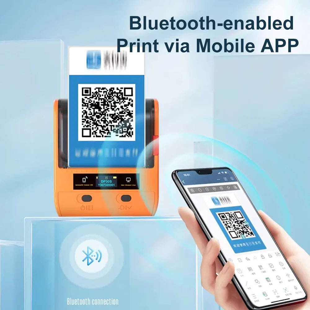 DETONGER DP30S 28-80mm Mini Portable Thermal Printer Multifunctional Barcode Label Sticker Maker BT Android / iOS