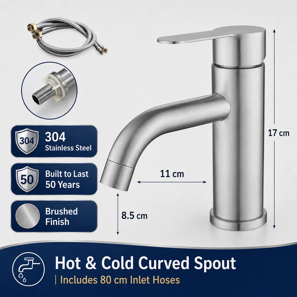 Stainless Steel Bathroom Faucet Hot Cold Water Mixer Tap Basin Faucet Matte Black Silver Single Handle Sink Taps