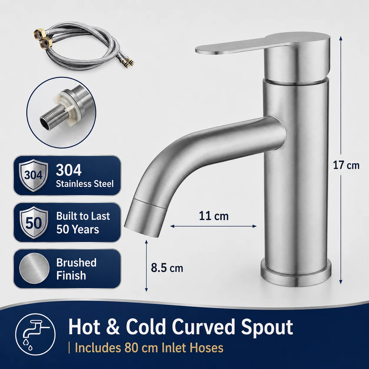 Stainless Steel Bathroom Faucet Hot Cold Water Mixer Tap Basin Faucet Matte Black Silver Single Handle Sink Taps
