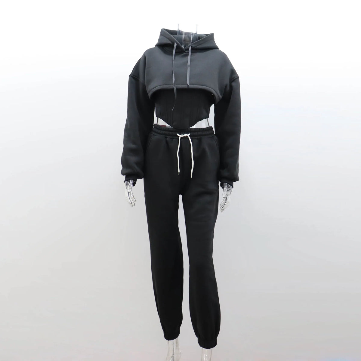 Women's Casual Sweatpants Set Belted Hooded Short Hoodie Corset Three-Piece Autumn Winter Comfortable Polyester Plus Size