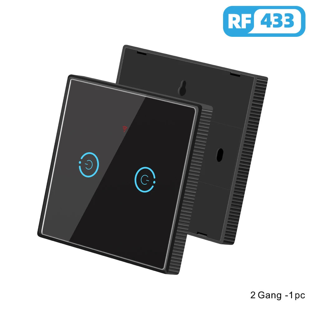 Wireless Radio Frequency RF 433Mhz Switch 1/2/3 Gang Smart Touch Switch Remote Control Tempered Glass Panel Wireless Wall