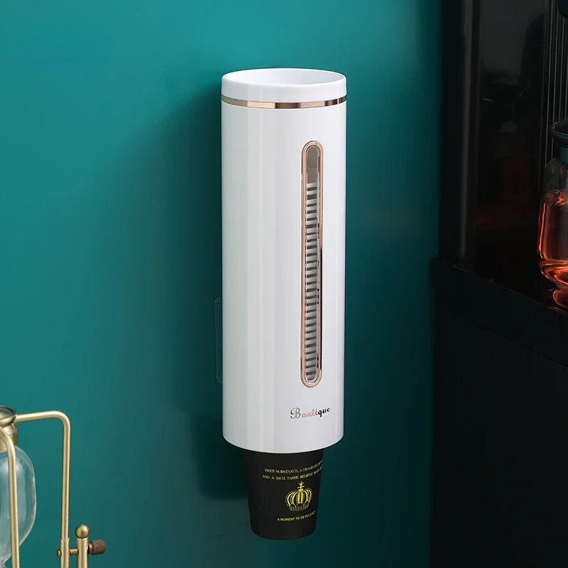 Wall Mounted Desktop Plastic Paper Cup Dispenser Household Disposable Cup Storage Rack for Coffee Tea Cups