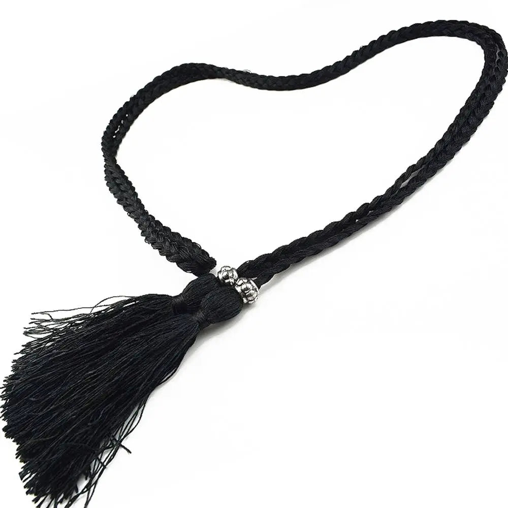 160cm Thin Bow Tassle Dress Woven Rope Tassles Belts Waist Chain Braided Belts Waist Rope