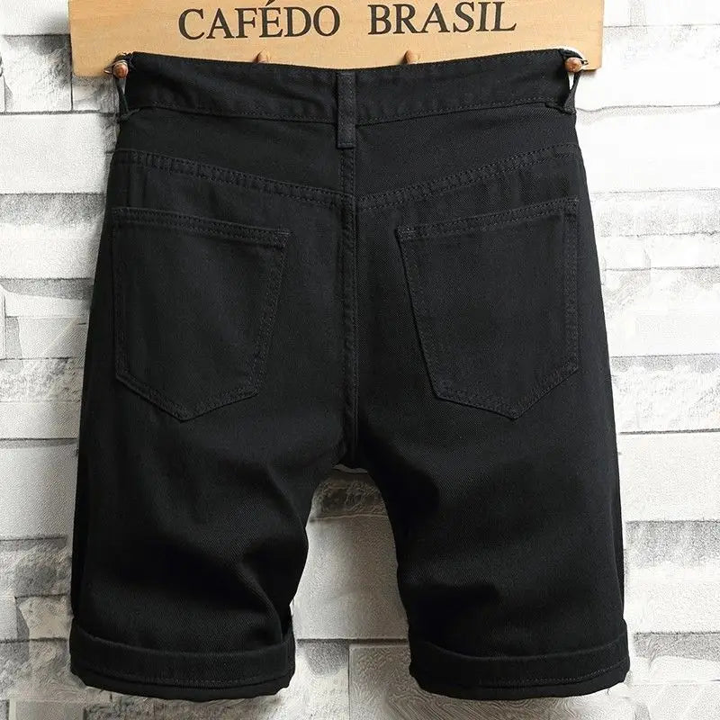 Men's Denim Shorts 2025 Summer Y2k Streetwear Ripped Casual Denim Knee Length Solid Jeans Shorts White New Classic Jeans Shorts