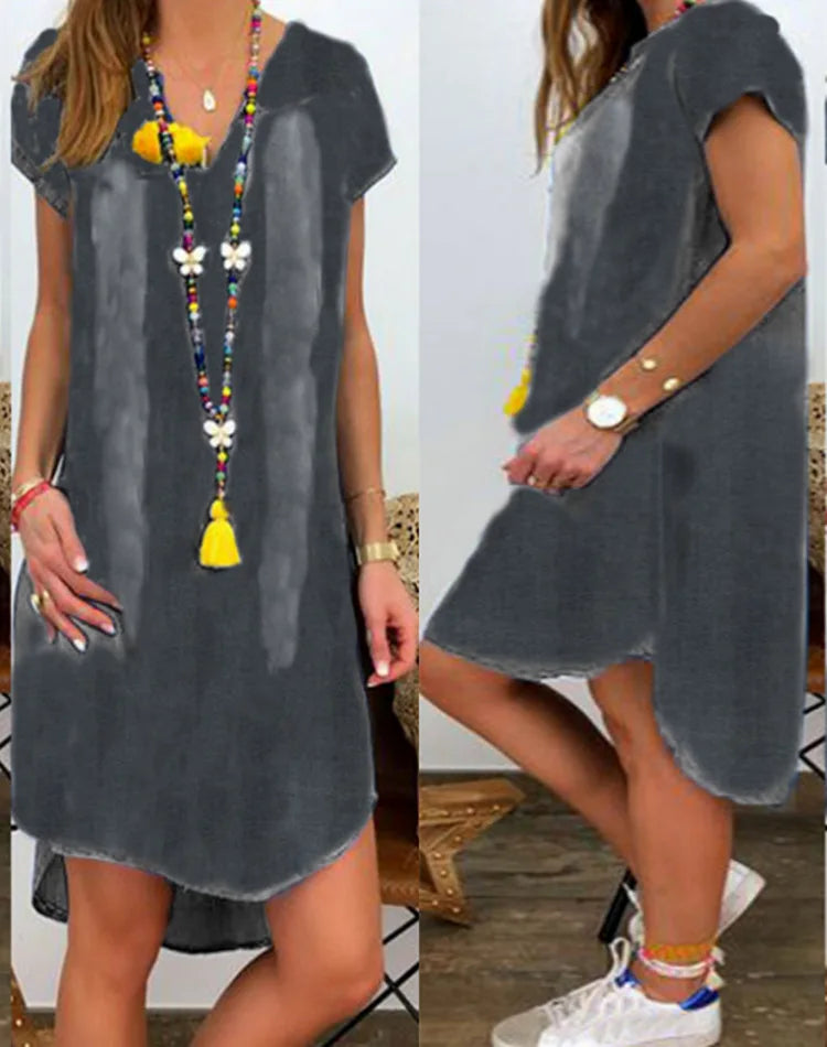 Summer New European and American V-neck Pullover Short-sleeved Denim Dress 2025 Cross-border