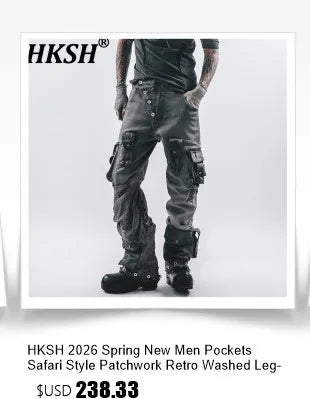HKSH Autumn New Men's Hooded Distressed Patchwork Folded Waste Land Tactical Punk Techwear Shoulder Batwing Sleeve Jacket HK2392