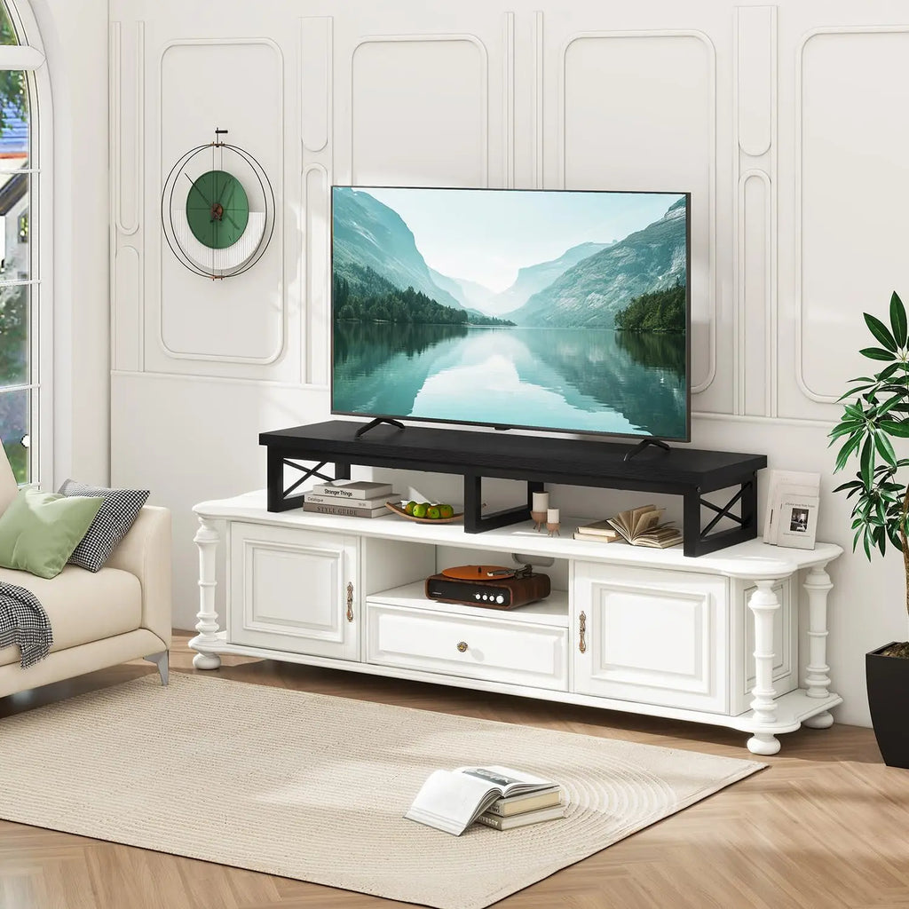 Large TV Riser Stand for 32-60 Inch TVs with Storage, Steel Legs, Black - Ideal for Home and Office