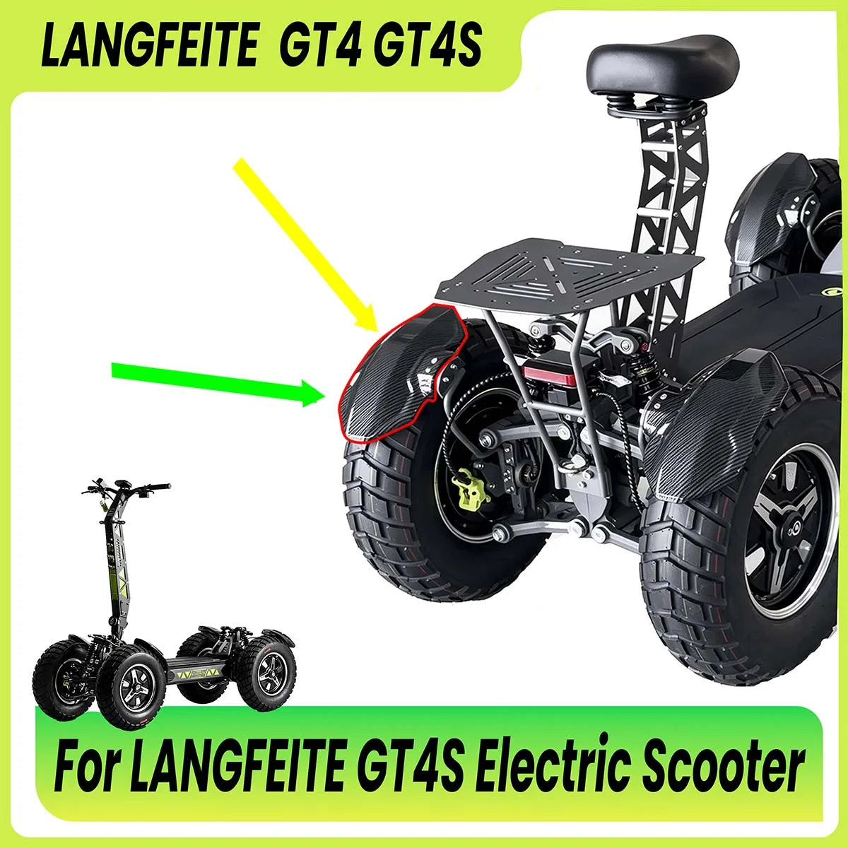 New Original Carbon Fiber Pattern Rear Fender for LANGFEITE GT4S Electric Scooter Carbon Textured Mudguard Plastic Splash Guard