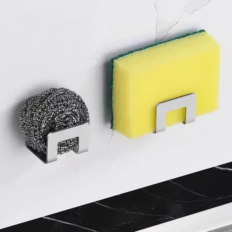 2pcs Stainless Steel Kitchen Sink Sponge Holder Tray Drainer Rack Self Adhesive Hook Sink Storage Holder Kitchen Accessories