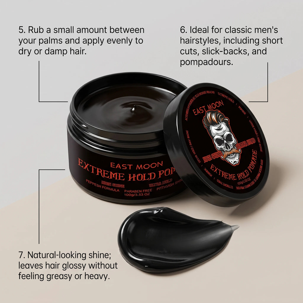 Shine & Hold Hair Pomade, Create Stereo Hairstyle with Glossy Finish
