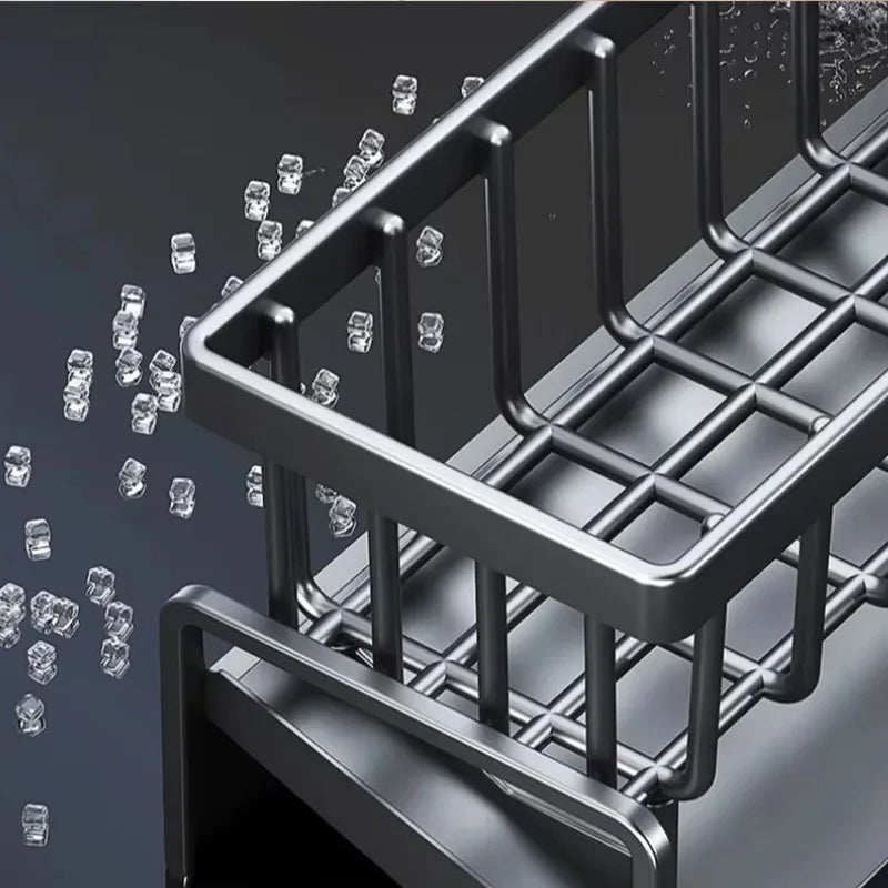 Kitchen Sink Drainage Rack Space-Saving Double-Layer Utensils Spice Storage Organizer with Tap Mounted Drip Tray