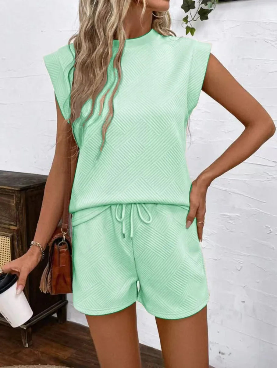 Women Shorts Pant Set Two Piece Sets Round Neck Solid Casual Loose Tops Short Pants Lace Up Elastic Waist Y2k Streetwear 2026