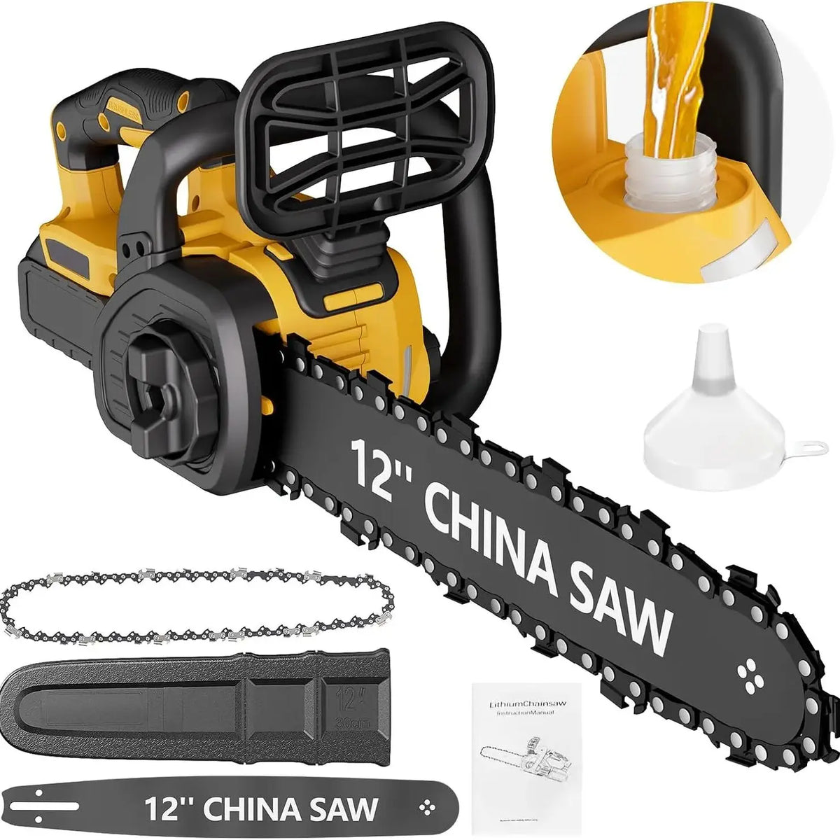 12" Cordless Chainsaw Handheld Garden Electric Chain Saw for Tree Branch Wood Cutting Compatible With DeWalt 20v Battery