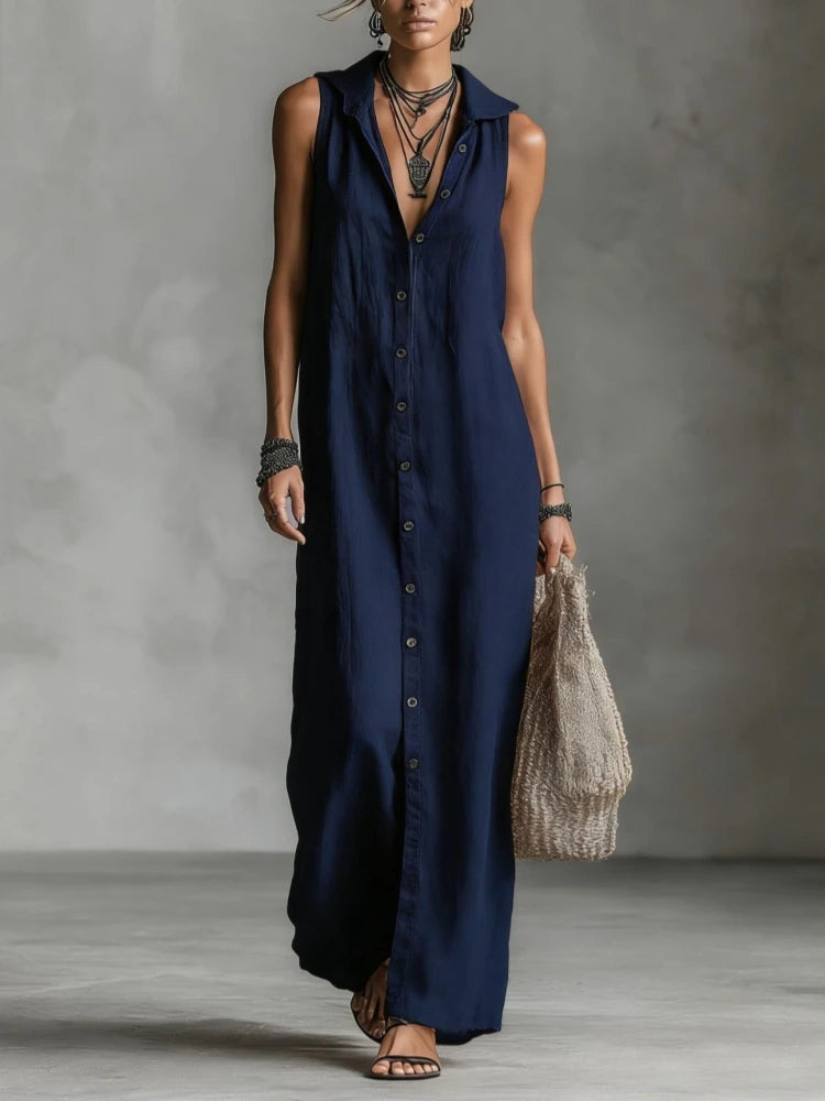 Elegant Cotton Linen Hooded Dress Women Loose V Neck Single Breasted Sleeveless Vestido Female Spring Summer Casual Lady Dresses