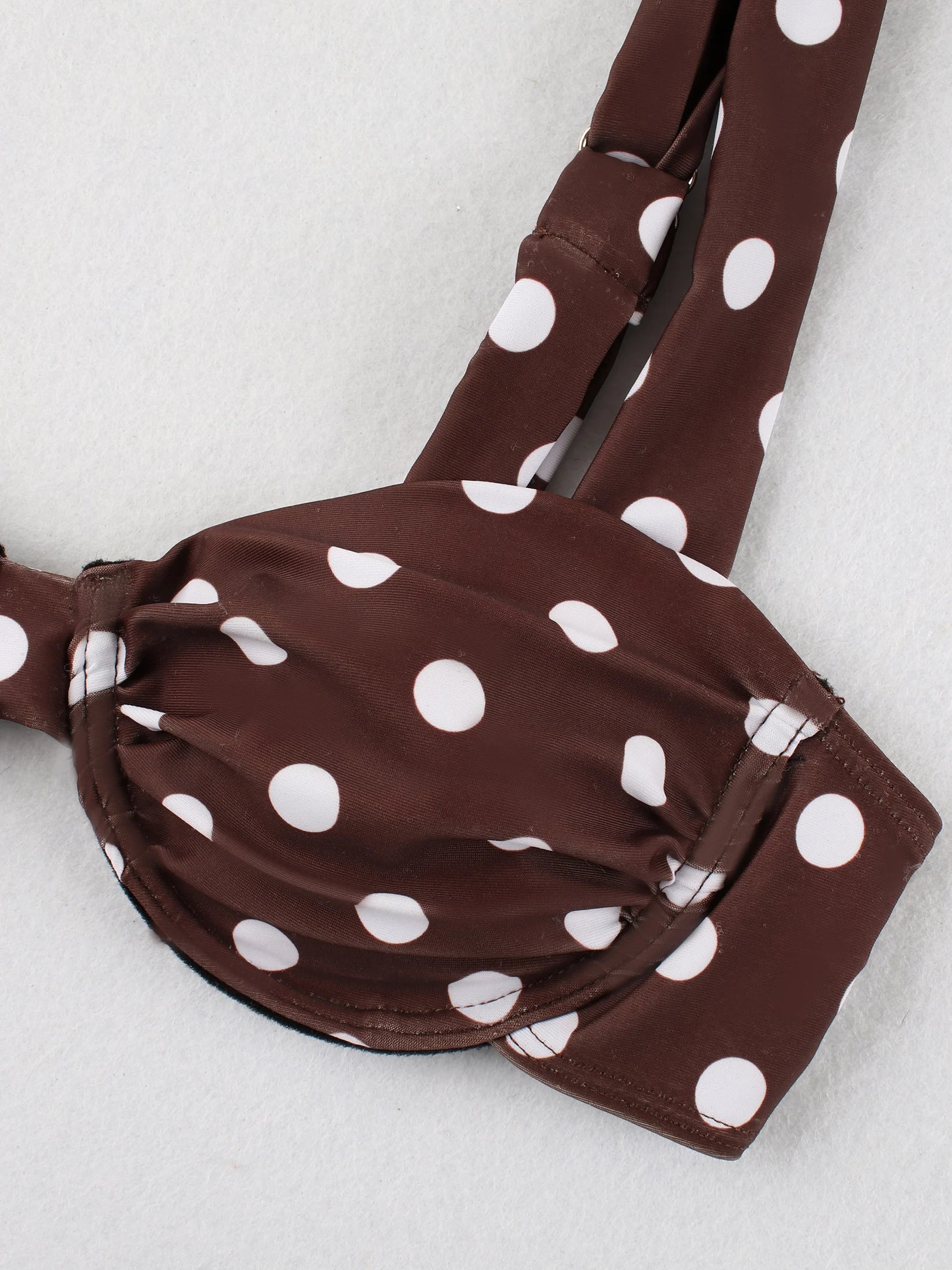 Retro Brown Dot Bikini Sexy Off Shoulder Swimwear Women High Cut Thong Biquini Set Luxury Summer Vacation Beach Bathing SuitK337