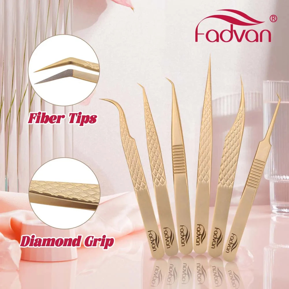 FADVAN High-precision Fiber Tip Tweezer for Eyelash Extensions Stainless Steel Antistatic Straight Tools with Boxed