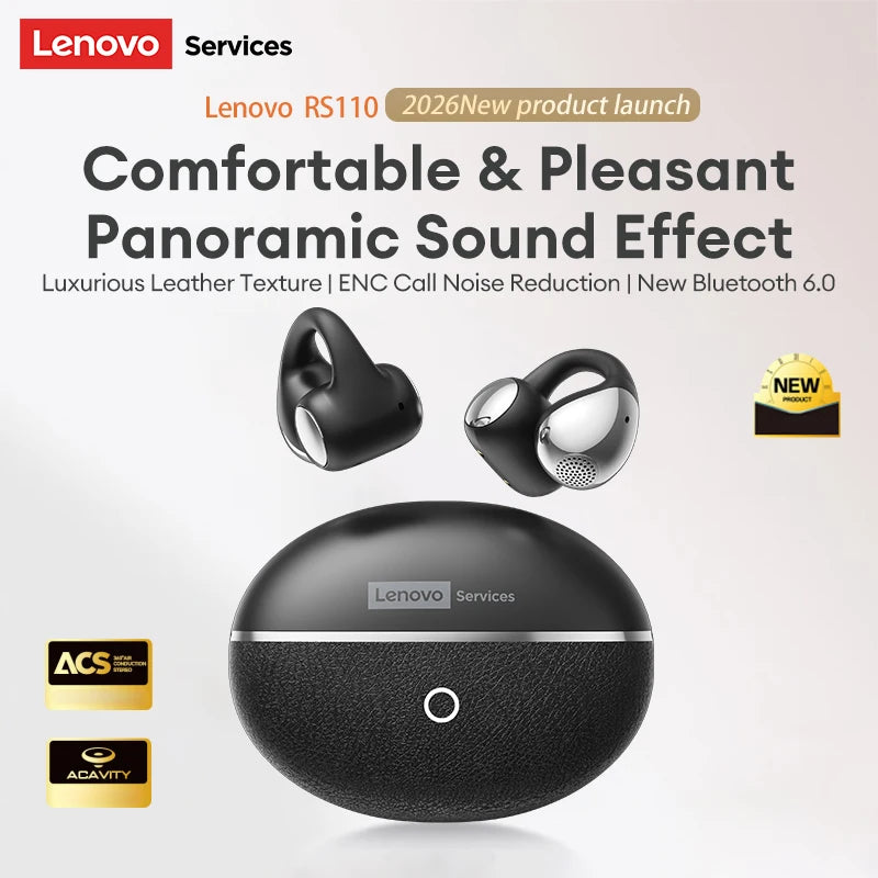 NEW Lenovo RS110 OWS Open-Ear Wireless Earbuds Clip On BT 6.0 Headphones Gaming Music Earphones IPX4 ENC Call Noise Cancellation