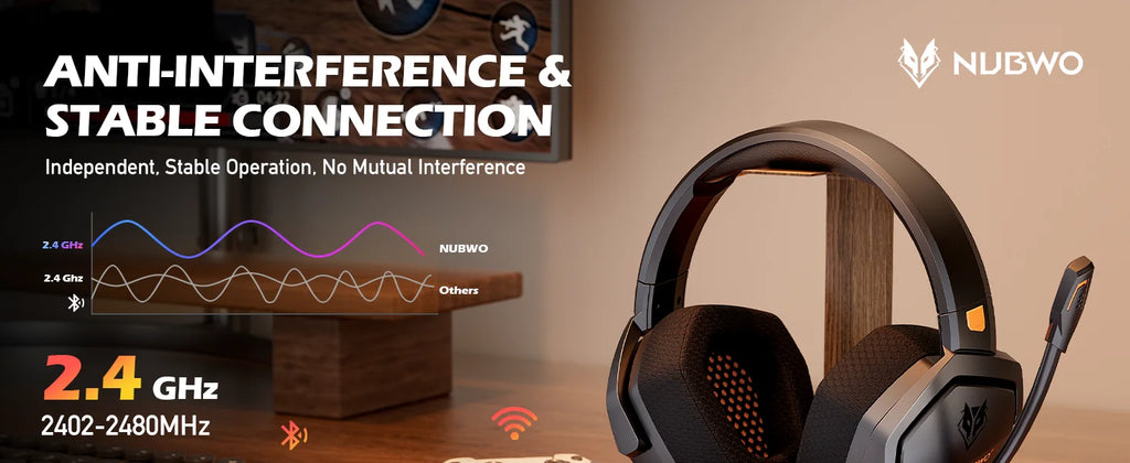 NUBWO G06 Gaming Headset 2.4GHz Bluetooth 5.3 Wireless Headphones Stereo Dual Mode Mic for PS5 PS4 PC Switch Mobile Phone Laptop