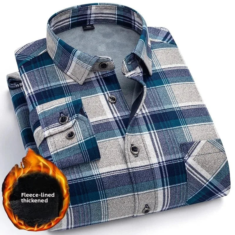 Thickened Fleece Winter Warm Shirt Men's Long Sleeve Plaid Casual Style Dad Clothes Comfortable Breathable Casual Shirt