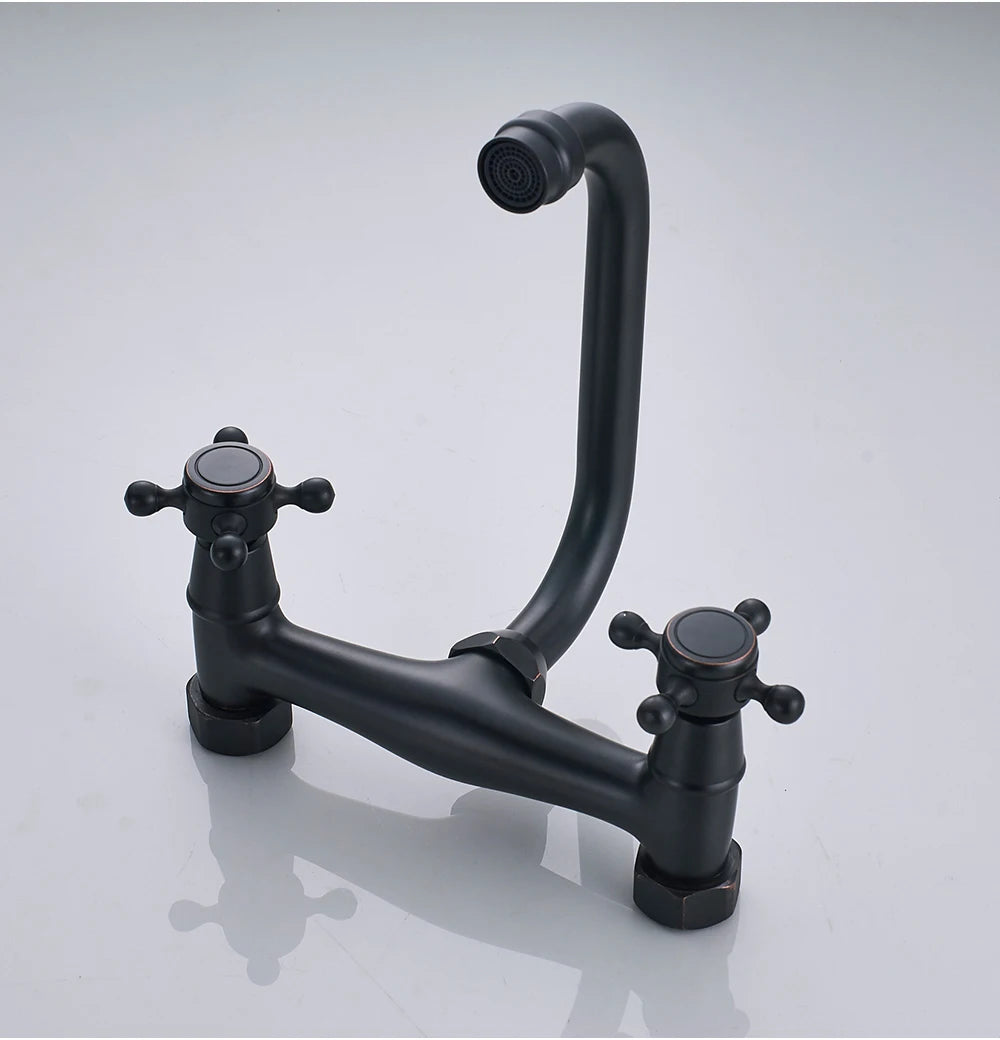 Antique Brass Basin Faucet Wall Mounted Bathroom Mixer Tap Hot Cold Sink Faucet 360 Rotation Spout Chrome Kitchen Mixer Taps
