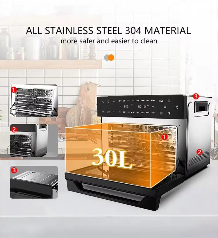 30 Litre Black (Steam + Air Fryer Oven) 18-in-1 Functions, 30L Capacity, Steam + Convection, Real Steam Technology, 1800W