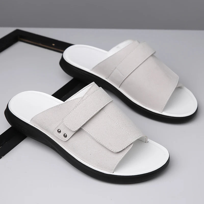 New Men's Slip-On Sandals with Magic Tape Outdoor Anti-Slip Soft Bottom Flat Slippers Versatile Comfortable Summer Shoes-1102