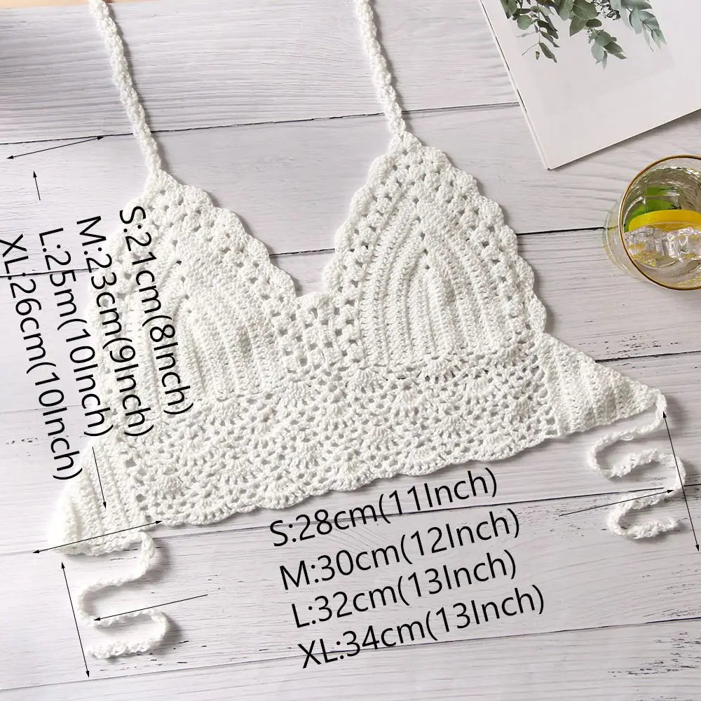 Women Summer Sexy Bikini Crochet Crop Top Boho Beach Camisoles Knit Bralette Bra Halter Neck Vest Holiday Beachwear