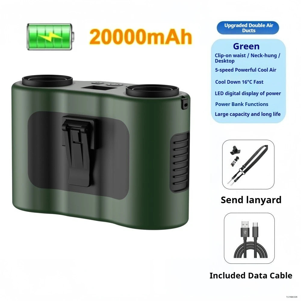 Portable Waist Clip Fan Mini USB Charging Hanging Fan with LED Flashlight Outdoor Single/dual Air Outlet Fan 20000/10000Mah F6/7