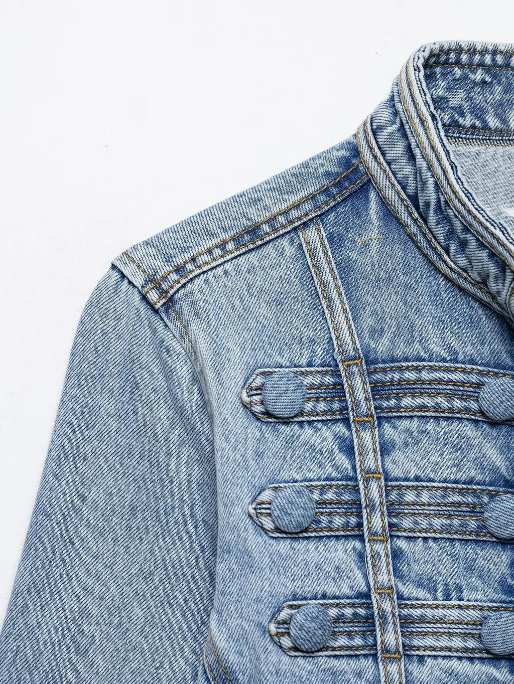 HH Y2K Military Short Denim Jacket Women's Light Washed Stand Collar Slim Denim Jacket Sexy Spring and Autumn Street Tops