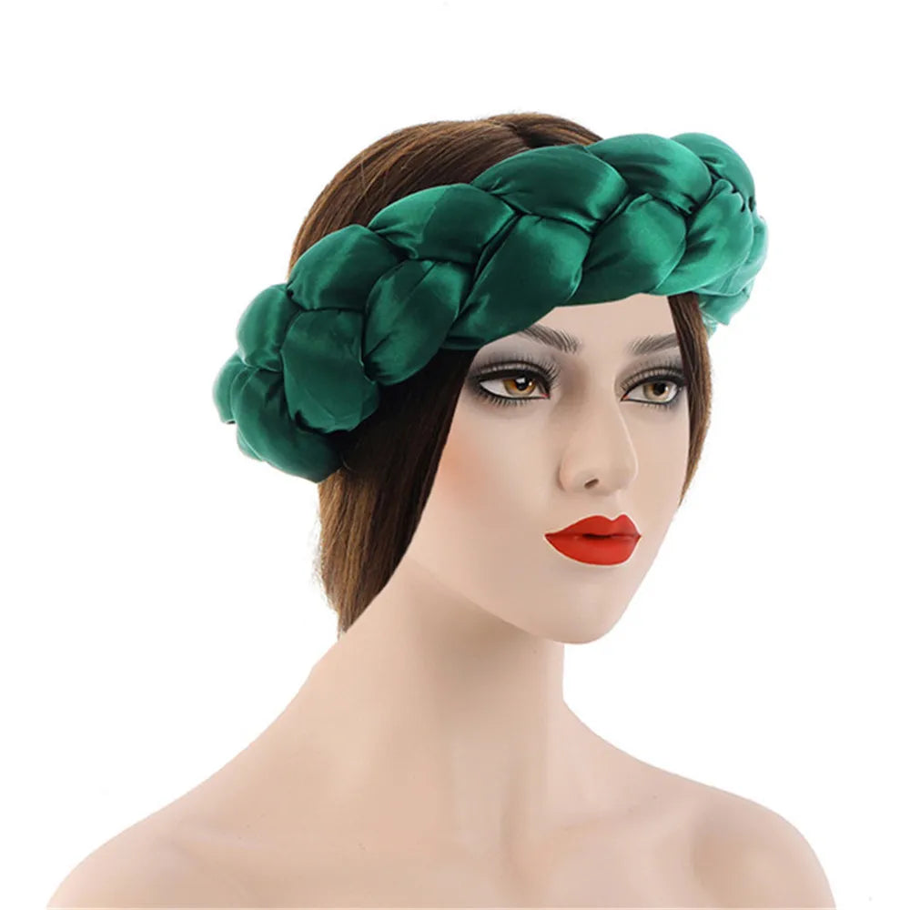 Exaggerated Satin Braid Headband for Women Lady Party Headpiece Candy Color Head Bands