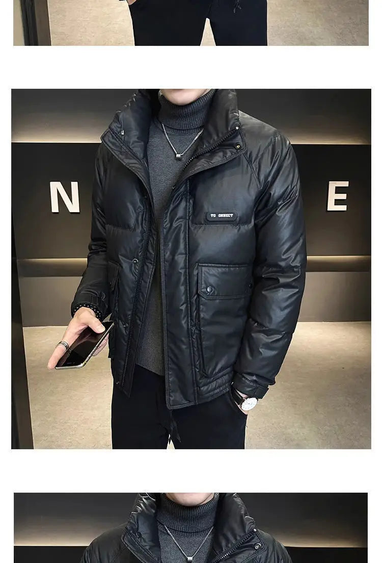 Autumn Winter Fashion Lightweight Down Jacket Men Trendy Short Stand Collar Thickened Warm Cold-Proof White Duck Down Jacket