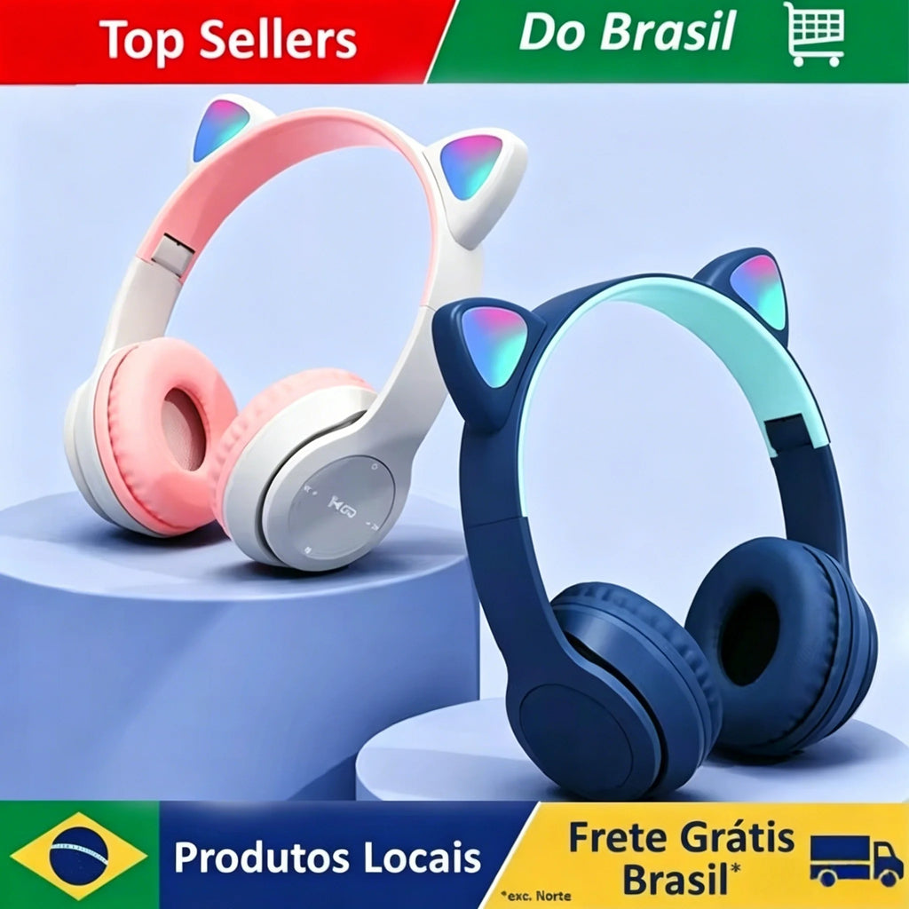 Flashing LED Cute Cat Ears Headphones Bluetooth Wireless Headset with Mic P47M Kid Girl Stereo Music Earbud Sports Headphones